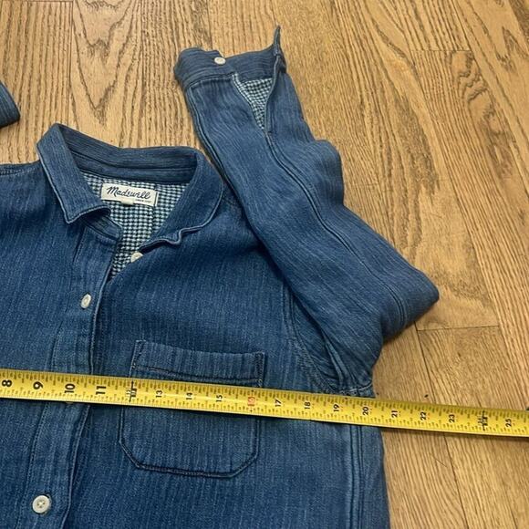 NADEWELL CHAMBRAY POPOVER CHECK LINED SHIRTDRESS SIZE M - Picture 8 of 8